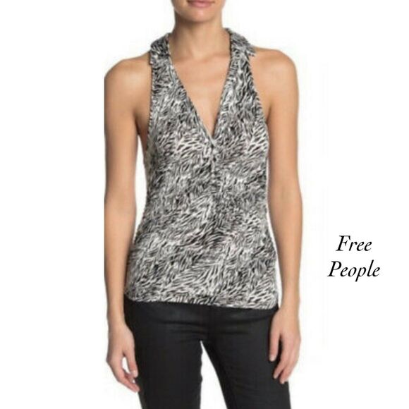 Free People Tops - Free People Coco Black White Animal Print Sleeveless Ruched Tank NWT Size S